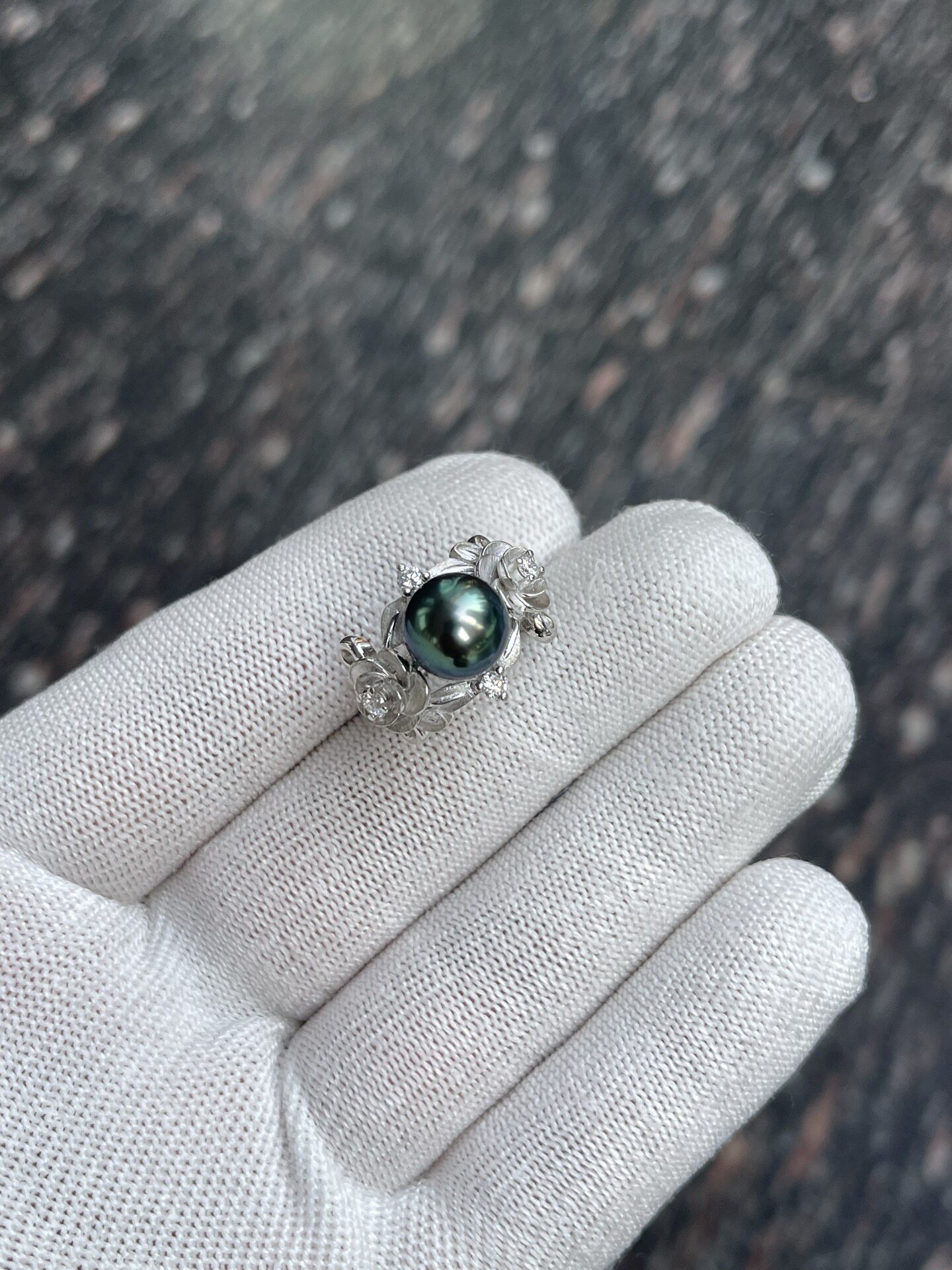 Blue and green rose style, round 9.83mm colorful Tahitian malachite green ring, heavy industry s925 cultivated diamond