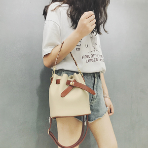 韩版简约百搭手提单肩水桶包