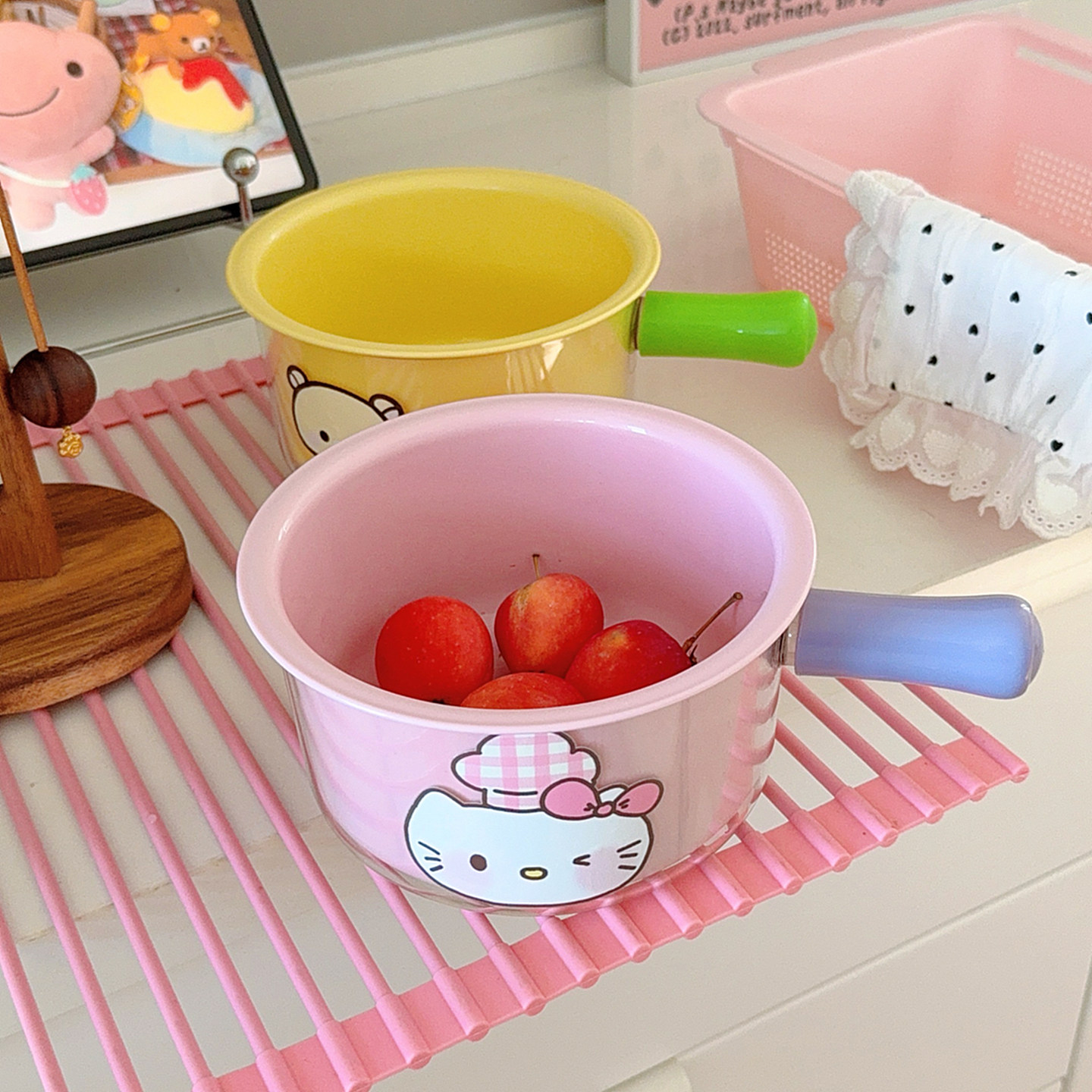 可爱少女心马卡龙色沥水篮带把水舀双层洗菜篮家用洗水果蔬菜塑料,淘宝优惠券,粉丝福利购,淘宝优惠卷