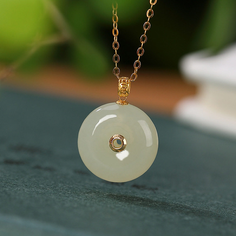 18k金镶玉女士单坠不含简约平安扣 美肯项坠/吊坠