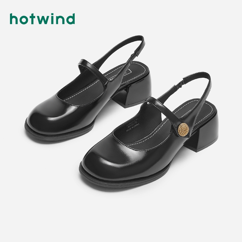 热风女鞋夏季休闲百搭舒适浅口单鞋中空鞋子粗跟通勤气质 - 图2