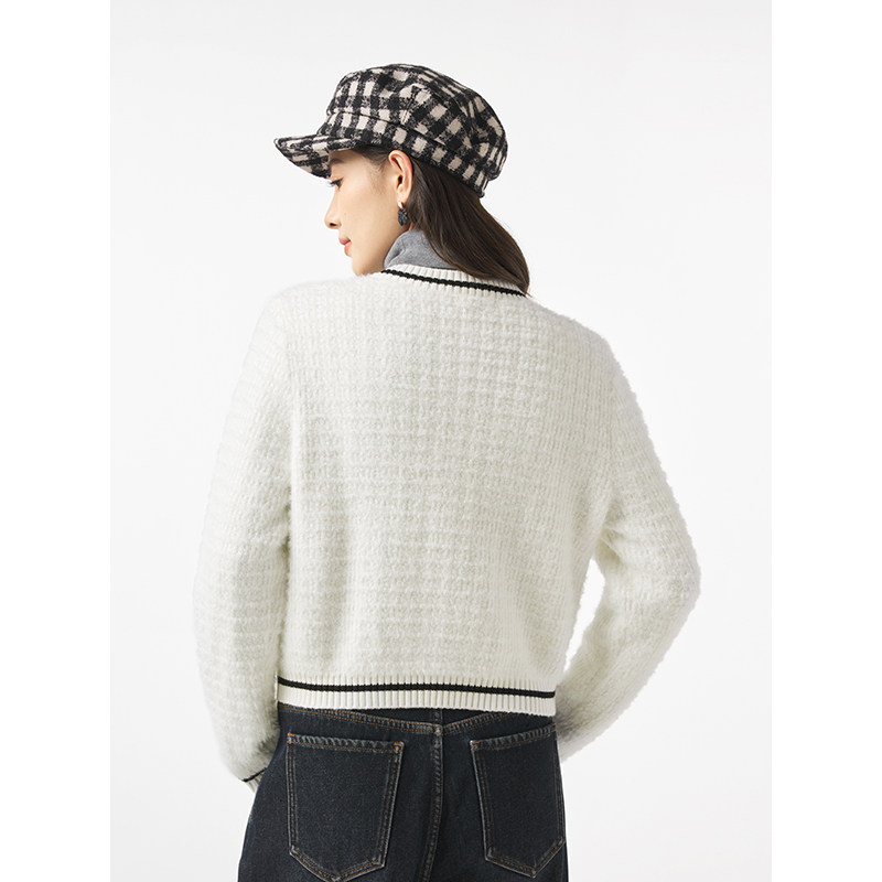 热风针织衫冬季新款女士精致绒感针织衫小香风圆领开衫外套,淘宝优惠券,粉丝福利购,淘宝优惠卷