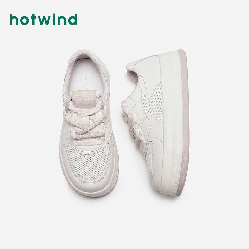 热风秋季新款女士松糕底显高板鞋运动户外跑步鞋百搭小白鞋 - 图2
