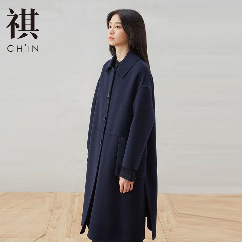 chin祺羊毛大衣长款2020毛呢大衣 chin祺毛呢外套