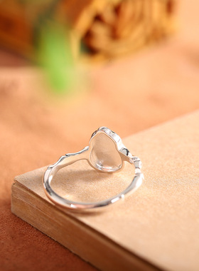 人品银品泰银复古手饰S925银饰品和田碧玉葫芦戒指开口女式指环