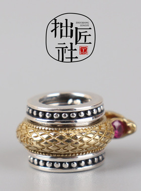 复古925银蛇配饰 可转动镶嵌铜大孔手作diy配件 手串项链隔珠卡环