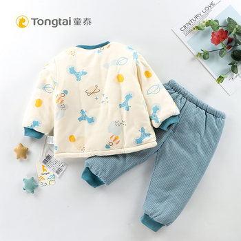 Tongtai Winter Baby Medium Thick Stand Collar Folio Cotton Coat Set 5-24 Months Men and Female Baby Warm Cotton Coat Set two-piece