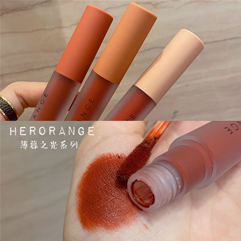 HERORANGE~平价国货超火薄暮之光磨砂唇釉透明壳显白雾面丝绒-图0