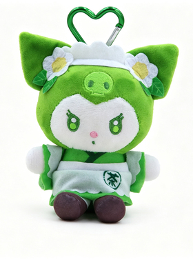 日本正版Kitty茶杯毛绒绿色穿搭玉桂狗公仔女生可爱玩偶包挂件新