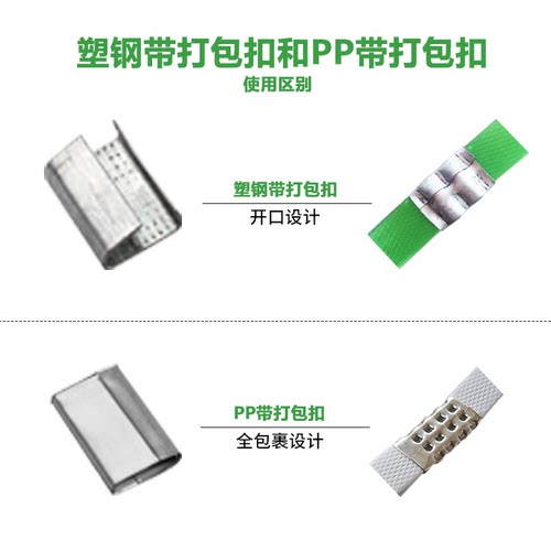 PET塑钢带打包扣铁皮扣1608/1910塑料打包带卡扣纤维回形扣子镀锌 - 图1