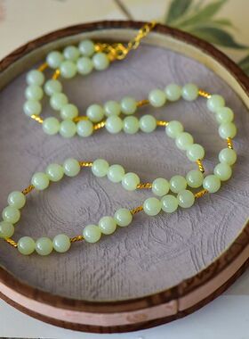 和田玉项链925纯银镶嵌首饰批发专营珠子尺寸5mm