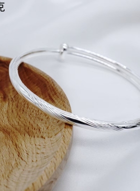 正生999纯银手镯女串珠两世欢推拉银镯莲子莲蓬足银手环七夕礼物