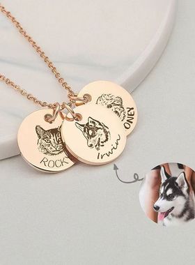 来图定制宠物项链猫咪纪念狗狗照片刻字雕刻不锈钢定制圆牌多吊坠