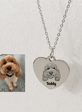 爱心拨片项链定制纪念宠物亲人生日礼物雕刻字照片留住记忆吊坠