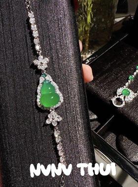 珠宝 绿玉髓玛瑙阳绿葫芦冰种吊坠锁扣项链 经典媲美翡翠福禄手链