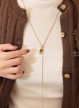 复古美拉德虎眼石吊坠抽拉项链