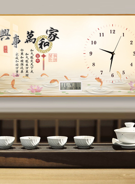 家和万事兴钟表挂画2025年新款客厅挂钟万年历装饰画背景墙挂画钟