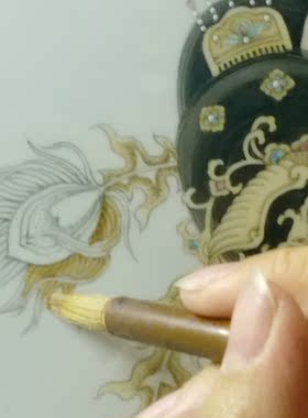 玉英瓷画手绘骨质瓷座盘大唐曹妃摆件工艺品