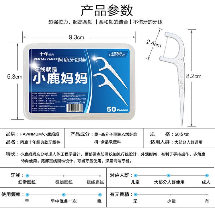 小鹿妈妈出口级多效护理牙线棒加细弓形牙签牙齿剔牙家庭盒装50支 - 图1