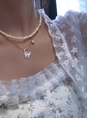 魅芽仙骨珍珠小猫项链