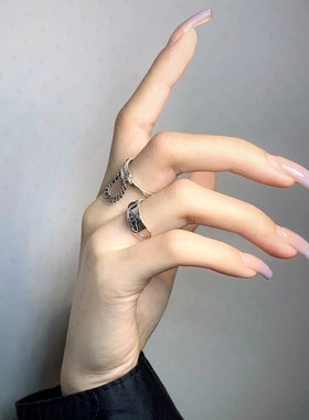 链条纯银冷淡风小众复古开口戒指