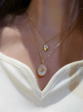 魅芽仙骨18k金保色芒星叠戴项链