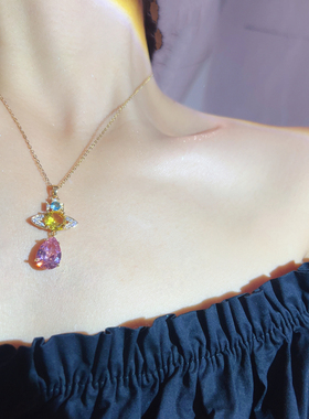魅芽仙骨土星彩色水滴项链