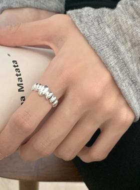 韩版饰品S925纯银几何渐变蛋形椭圆戒指女时尚简约复古指环潮流
