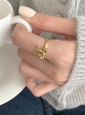 在逃公主蝴蝶结戒指女生S925纯银小众设计感百搭极简可调节指环