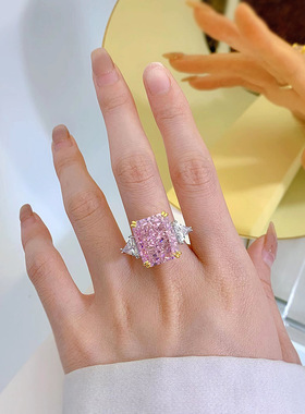 珠宝欧美热卖30克拉高碳钻戒指冰花切13*16订婚大钻戒女纯银