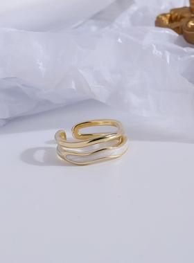 韩国东大门设计师款珠光白戒指女时尚个性气质高级感指环戒子配饰