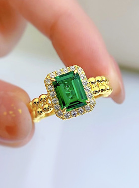 珠宝 2023新款s925银仿真祖母绿2克拉戒指高碳钻小众设计款