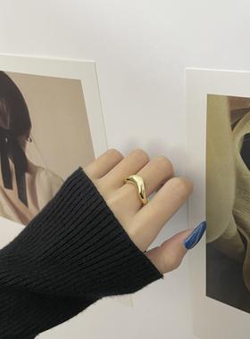 日韩潮人INS简约不规则立体曲线通体S925纯银开口波浪指环女