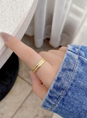 韩国韩版饰品金属指环简约个性双层开口S925纯银戒指女关节戒潮