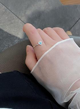 炫彩极光设计月光石爱心戒指S925纯银简约气质百搭个性小众饰品