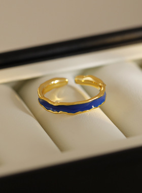 新款法式复古滴釉戒指女 INS风潮小众设计时尚个性百搭食指戒指环