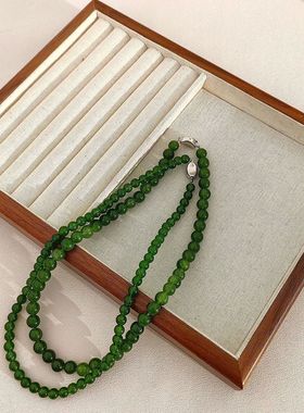 小众设计绿色玻璃圆珠项链高级感时尚气质锁骨链2023年新款潮爆款