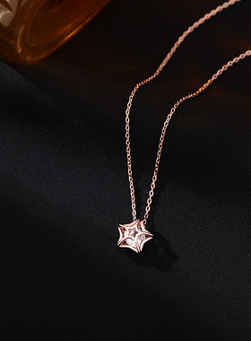 s999纯银星星项链轻奢小众设计五角星镂空镶钻时尚OL气质锁骨链