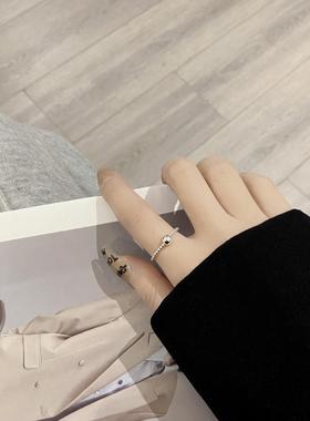韩版S925纯银戒指INS极简小豆豆扭纹开口女戒指百搭高级感银指环