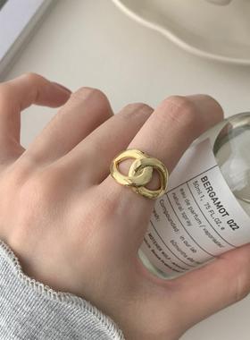 韩版S925纯银戒指女时尚简约设计质感交织交叉开口银指环食指戒