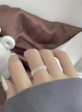 日韩设计可调节戒指s925纯银抽拉式四层光珠可调节指环女ins潮