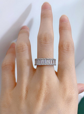 2021新品欧美双排镶钻齿轮满钻锆石ins潮气质法国S925银戒指环女