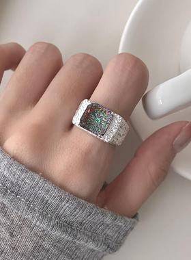 韩国设计925纯银水晶烟花戒指女锡纸纹ins轻奢高级感重工同款