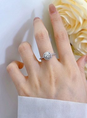 新款2023新款S925银一克拉高碳钻精工满钻微镶戒指欧美