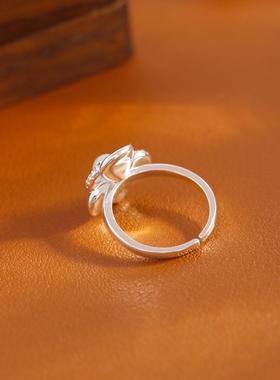 珐琅滴油珠光粉戒指女时尚森系甜美气质春夏爆款开口戒可调节指环