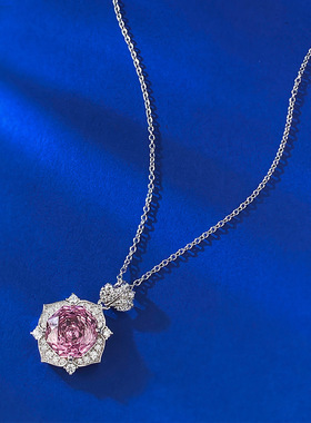 珠宝新款S925银玫瑰花瓣项链女10mm玫瑰紫吊坠气质时尚直播款