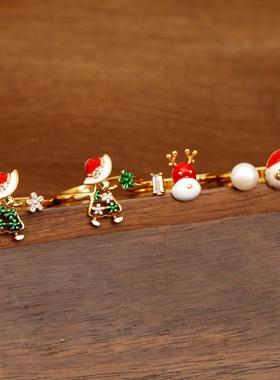 戒指女 雪人麋鹿圣诞老人卡通指环 轻奢小众设计感冬季开口食指戒