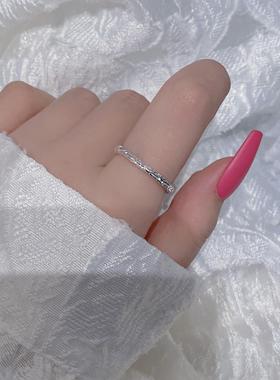 韩国戒指S925纯银锡箔纸森系百搭纹理韩系INS潮不规则可调节手饰