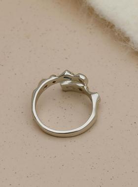 韩版彩色绚丽锆石交叉戒指 高级感时尚个性食指戒开口可调节指环