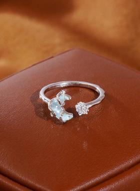 蓝色月亮戒指小众设计感甜美气质指环2025年新款蓝钻高级感开口戒